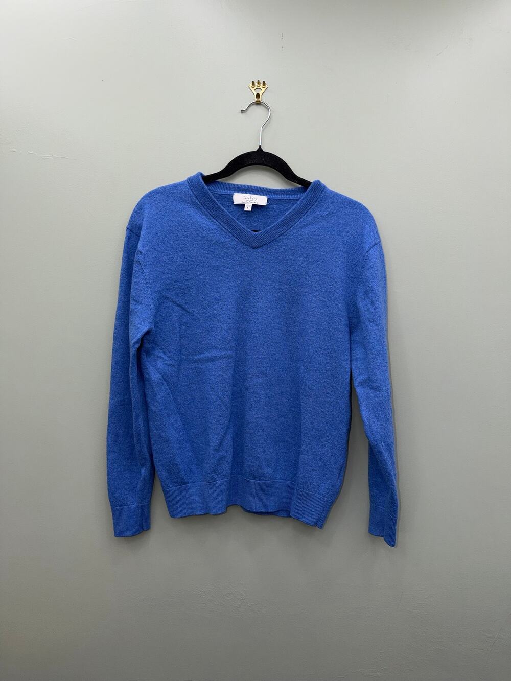 Turnbury 100% Extra Fine Merino Wool V-Neck Sweater Blue Large